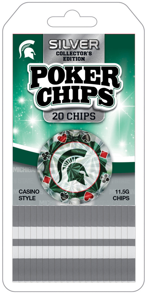 Michigan State Spartans 20 Piece NCAA Poker Chips - Silver Edition