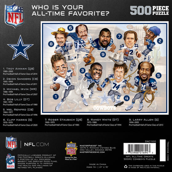 Dallas Cowboys - All Time Greats 500 Piece NFL Sports Puzzle