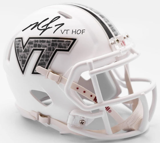 Michael Vick - Private Signing 6.17.2020 - Preorder - White Virginia Tech Hokies Speed Mini Helmet 'VT HOF' Inscription - JSA COA