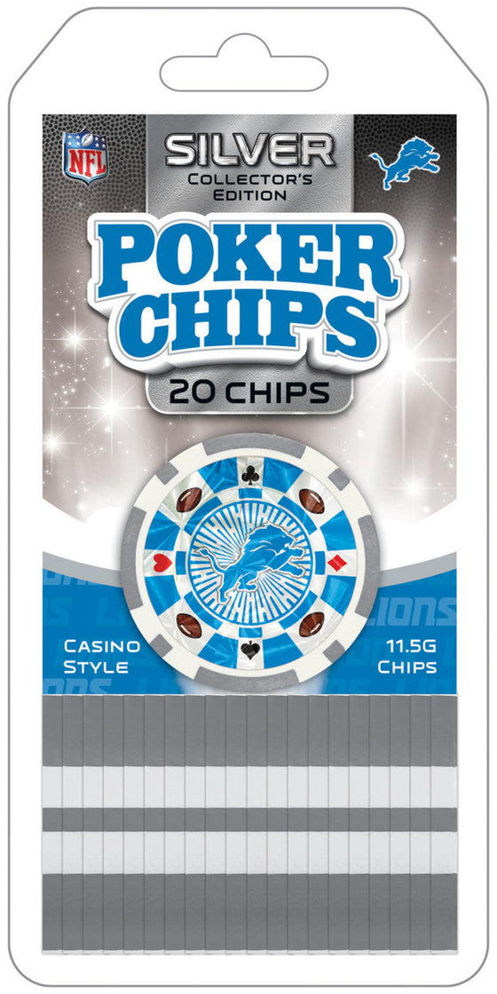 Detroit Lions 20 Piece NFL Poker Chips - Silver Edition