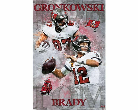 TOM BRADY and ROB GRONKOWSKI Tampa Bay Buccaneers NFL Action 22x34 Wall POSTER - 757 Sports Collectibles