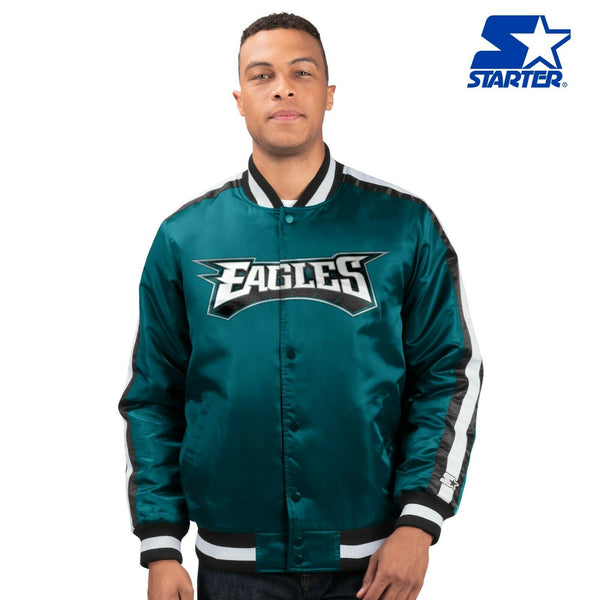 Philadelphia Eagles NFL Men's Starter O-LINE Button Up Satin Jacket - Green  (XL)