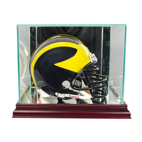 New Glass Mini Helmet Display Case NFL NCAA Walnut Molding FREE SHIPPING Made US