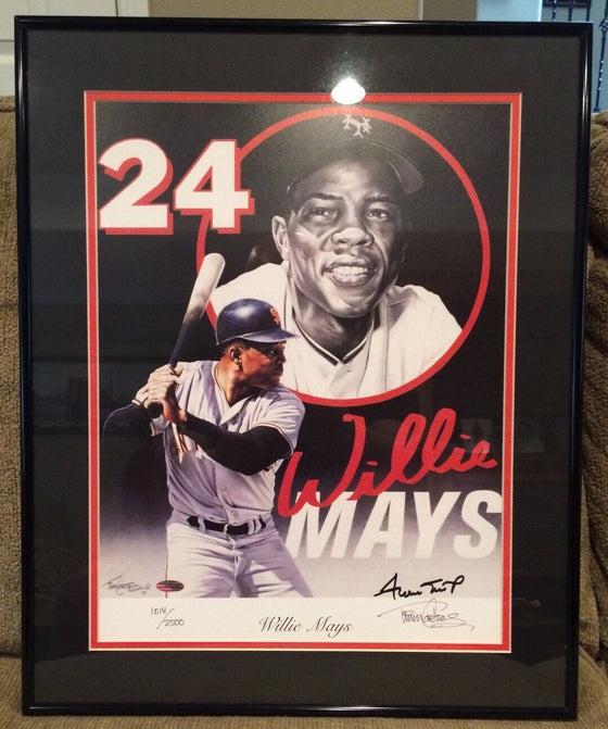 Willie Mays Signed Framed Tim Cortes Lithograph SF Giants Steiner Authentication - 757 Sports Collectibles