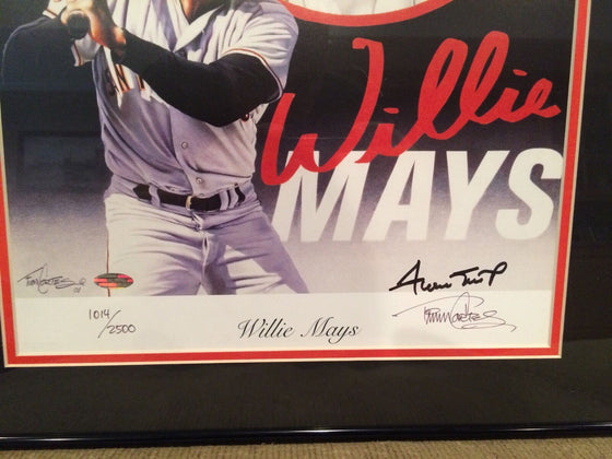 Willie Mays Signed Framed Tim Cortes Lithograph SF Giants Steiner Authentication
