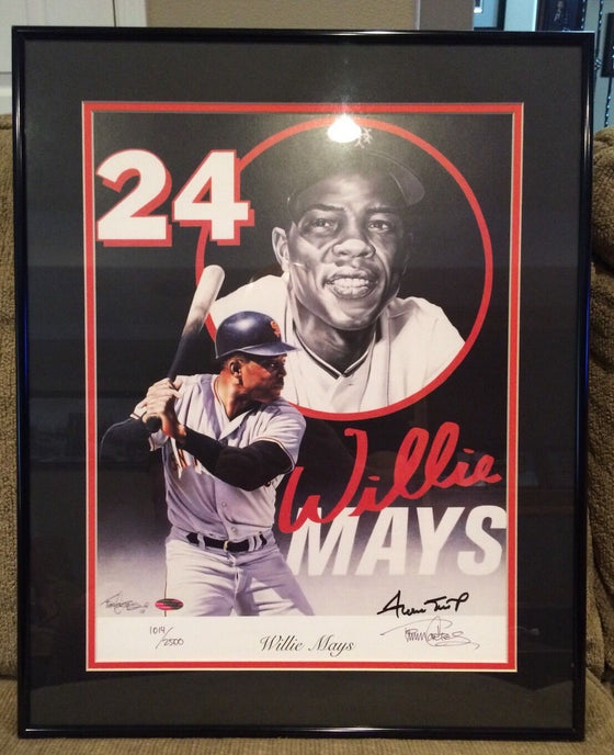 Willie Mays Signed Framed Tim Cortes Lithograph SF Giants Steiner Authentication