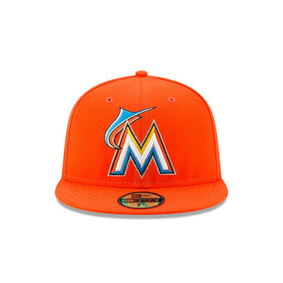 Miami Marlins 2017 MLB New Era Authentic On-Field Road 59FIFTY Fitted Hat-Orange - 757 Sports Collectibles