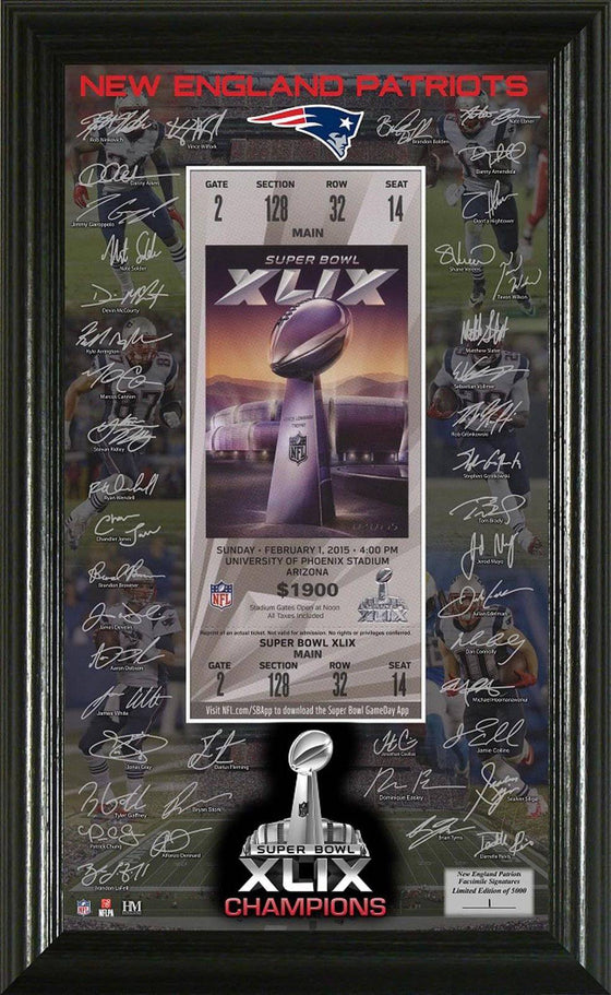 NFL New England Patriots Super Bowl XLIX Champions Facsimile Framed Signature Ticket Print - 757 Sports Collectibles