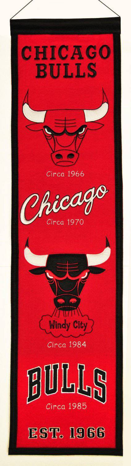 Chicago Bulls Heritage Banner 8"x32" Wool Embroidered - 757 Sports Collectibles