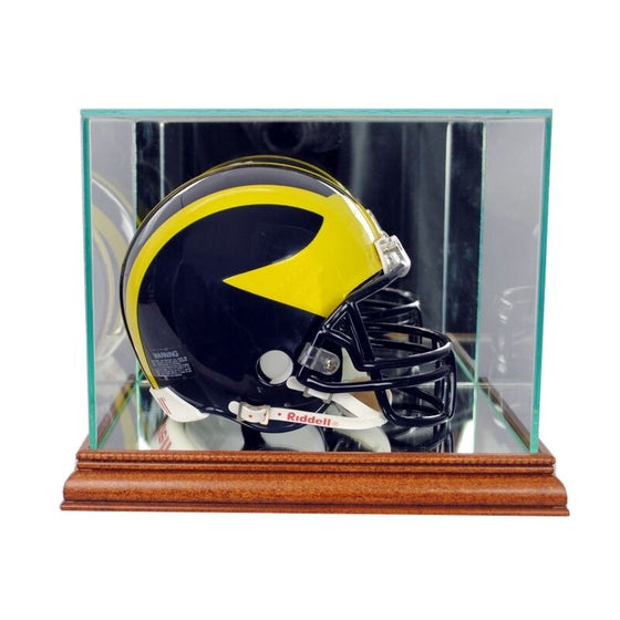 New Glass Mini Helmet Display Case NFL NCAA Walnut Molding FREE SHIPPING Made US - 757 Sports Collectibles