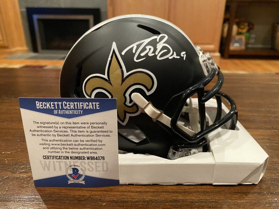 Drew Brees Autographed New Orleans Saints Flat Black Mini Helmet Beckett & GTSM - 757 Sports Collectibles