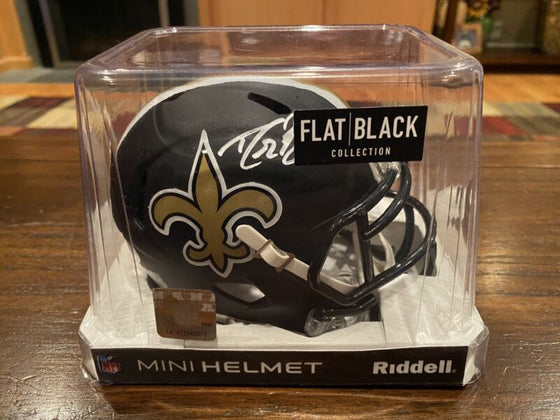 Drew Brees Autographed New Orleans Saints Flat Black Mini Helmet Beckett & GTSM - 757 Sports Collectibles