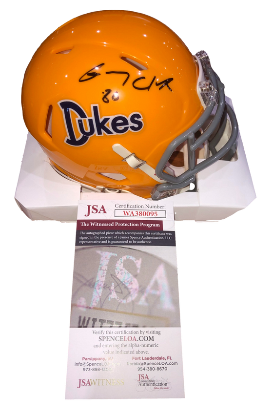 James Madison Dukes Gary Clark 'JMU HOF 94' Signed Auto Mini Helmet - JSA W COA - 757 Sports Collectibles