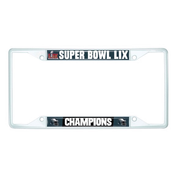 2024-25 Super Bowl LIX Champions Philadelphia Eagles White Metal License Plate Frame - 6.25"x12.25" - Sports Collectibles, Sports Memorabilia, Sports Fan Shop, Sports Gifts