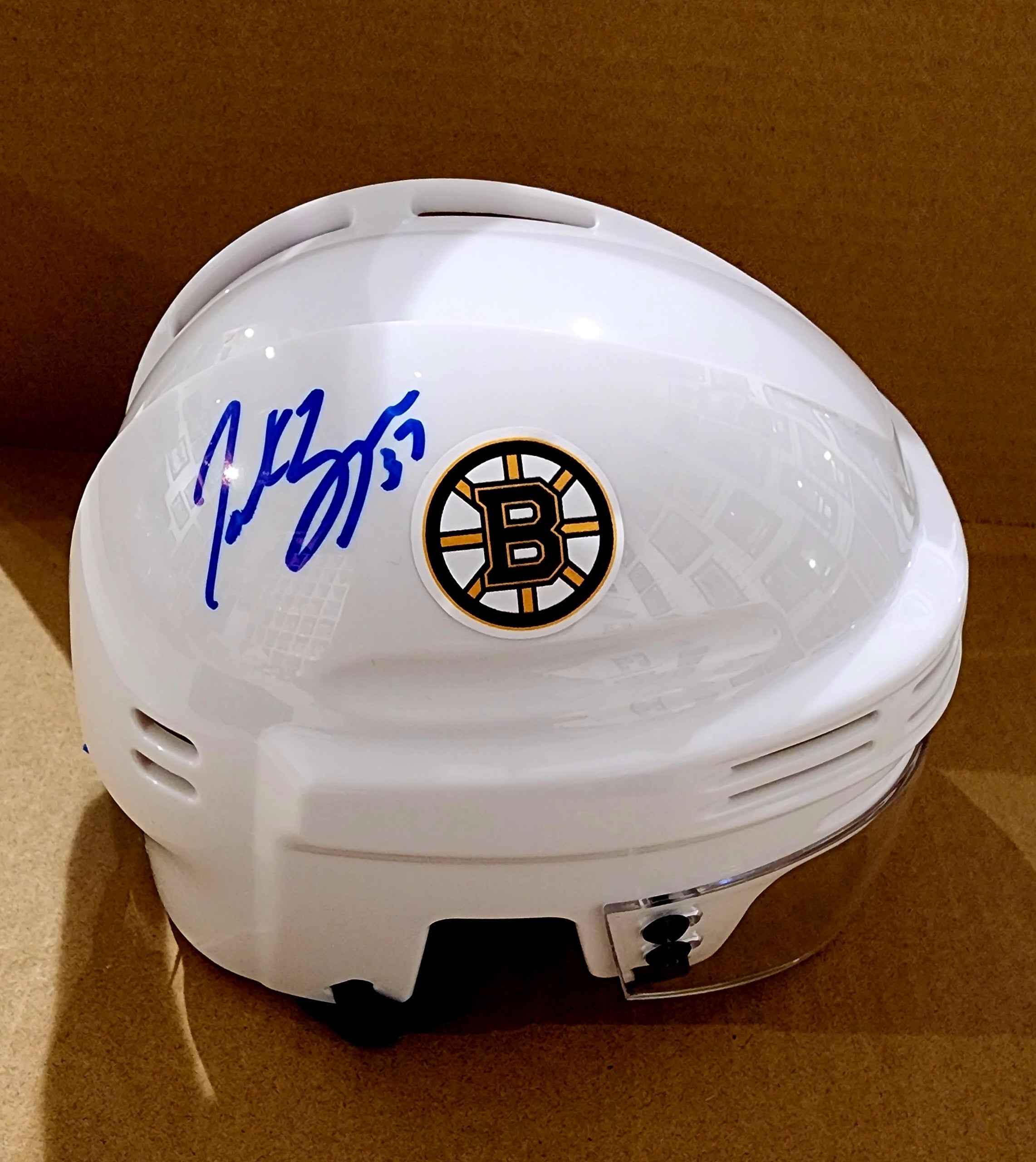 Patrice Bergeron Boston Bruins Autographed White Mini-Helmet - Sports Collectibles, Sports Memorabilia, Sports Fan Shop, Sports Gifts
