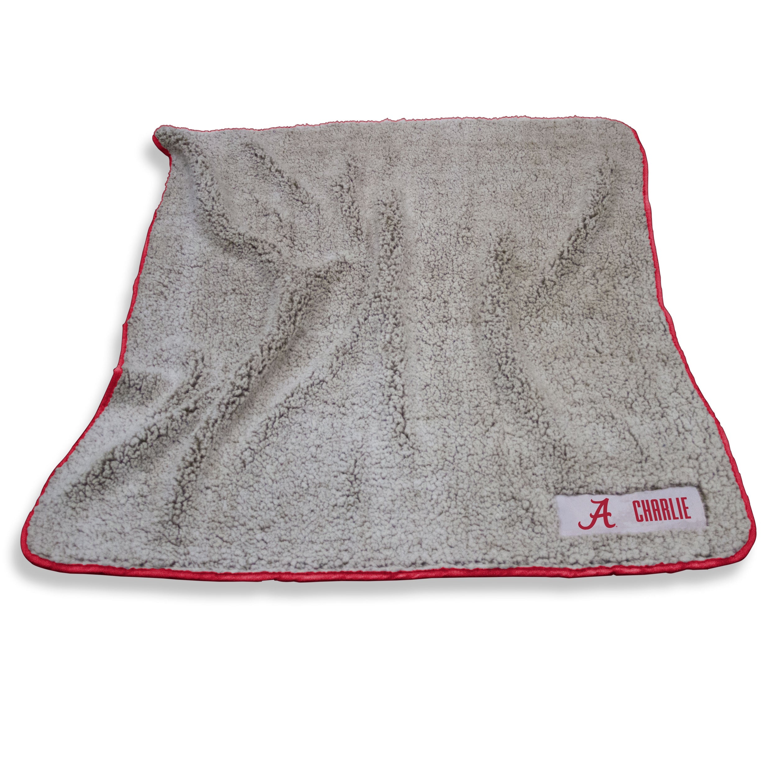 The Alabama Personalized Frosty Fleece is a top-selling, cozy throw blanket made of high-pile sherpa. It's machine washable, features a team logo patch, and is ideal for various activities. Measures 50x60 inches and comes with a gift ribbon.