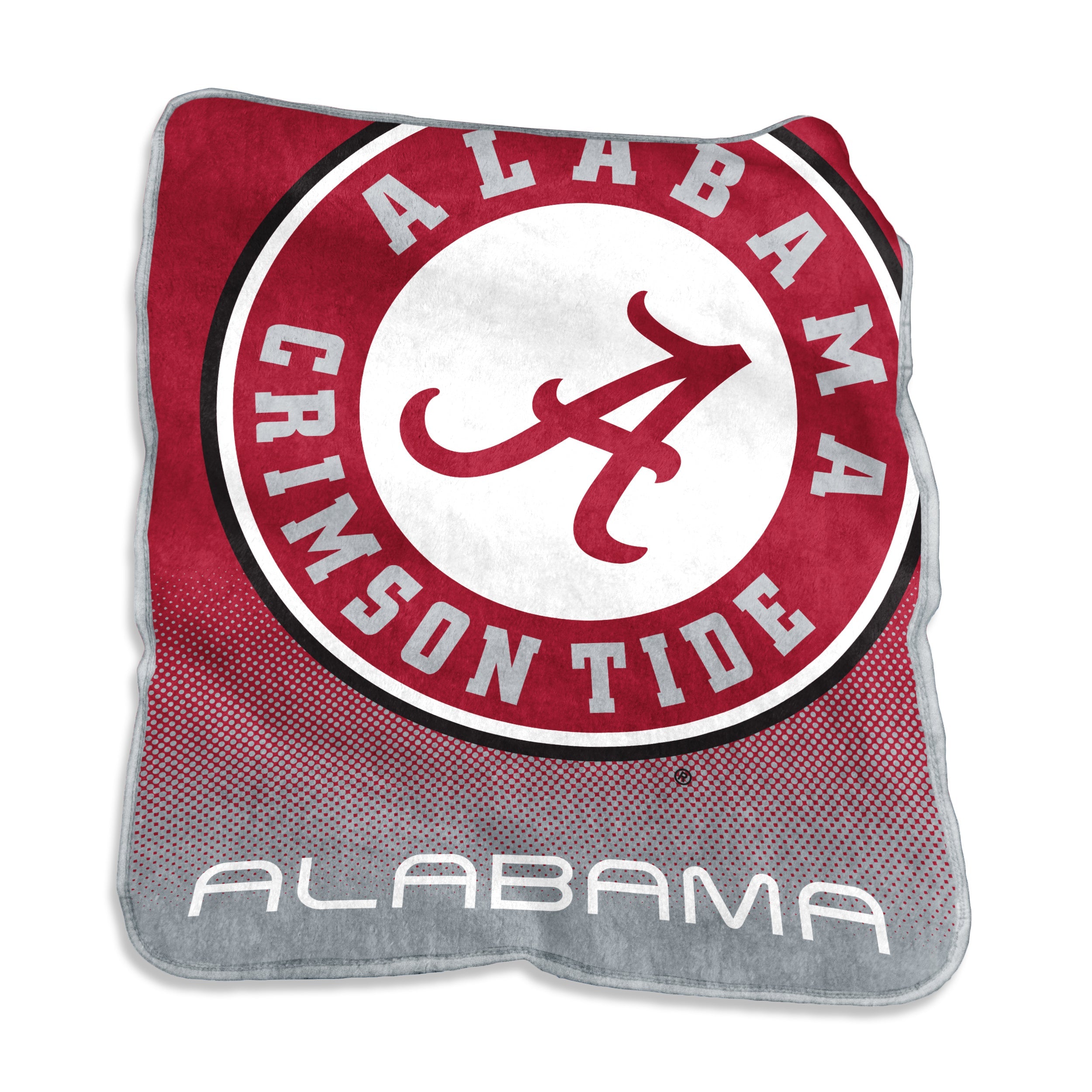 The Alabama Raschel Throw is a cozy, soft blanket featuring a large team graphic and stylish color binding. Ideal for tailgating, dorms, or travel, it's machine washable and durable, making it a great gift for sports fans. Size: 50" x 60".