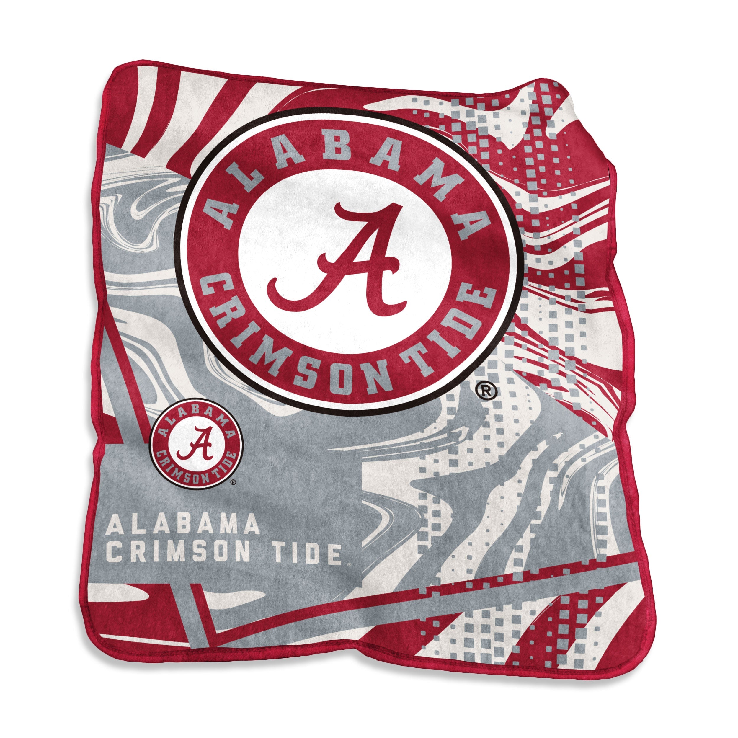 The Alabama Swirl Raschel Throw is a cozy, soft blanket perfect for tailgates or home games. Featuring a bold team logo and color binding, it's machine washable and ideal for travel or dorm decor. Measures 50" x 60" and comes with a lifetime guarantee.