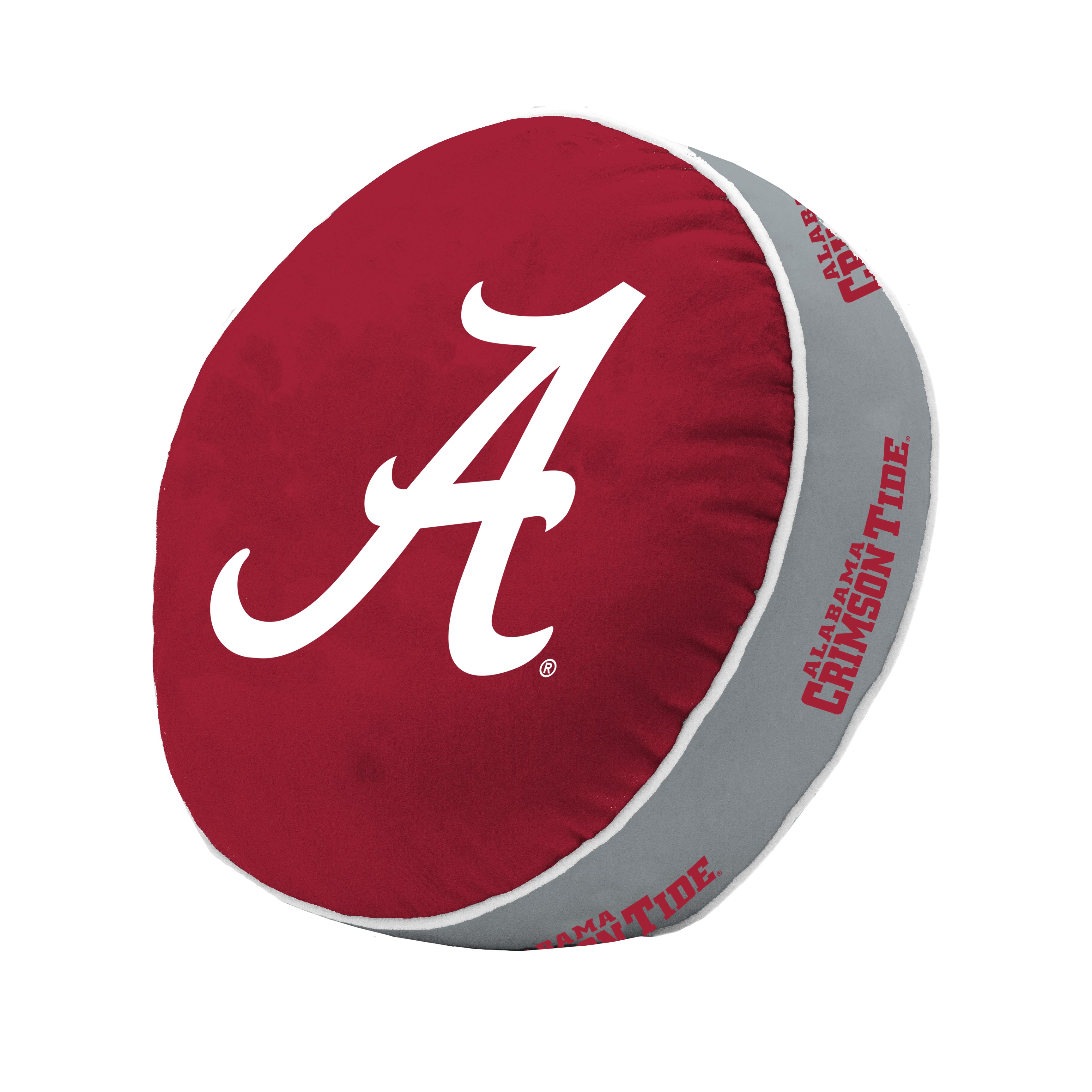 The Alabama Puff Pillow is a soft, plush pillow featuring a large team logo and wordmark, perfect for relaxation at home or on the go. Dimensions: 15" x 15" x 4".