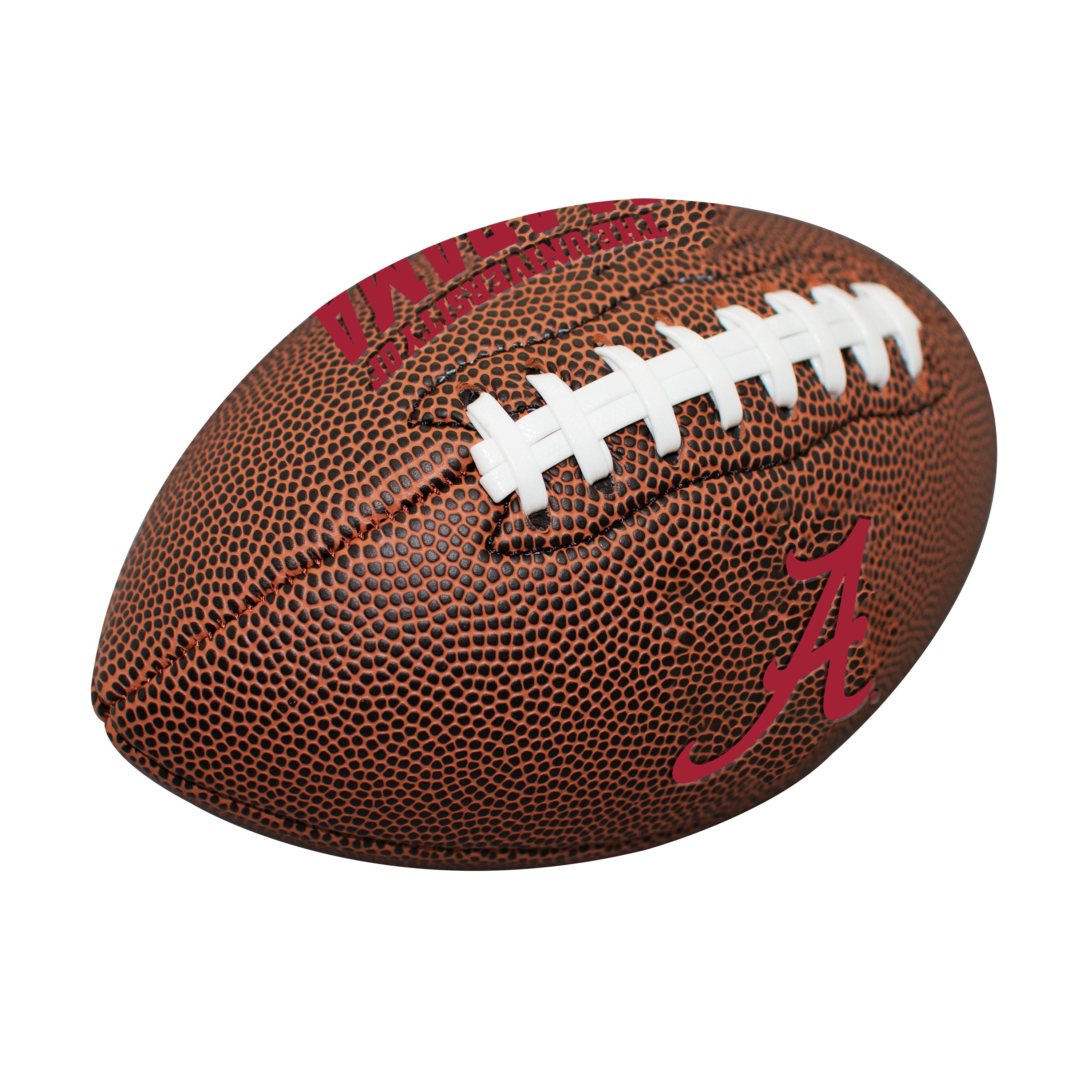 The Alabama Mini Size Composite Football is a fun, portable football for outdoor activities. Made of high-quality composite leather, it features team logos and colors. Ideal for tailgates, picnics, or as a gift, it ships deflated and measures 5.25"x5.25"x8".