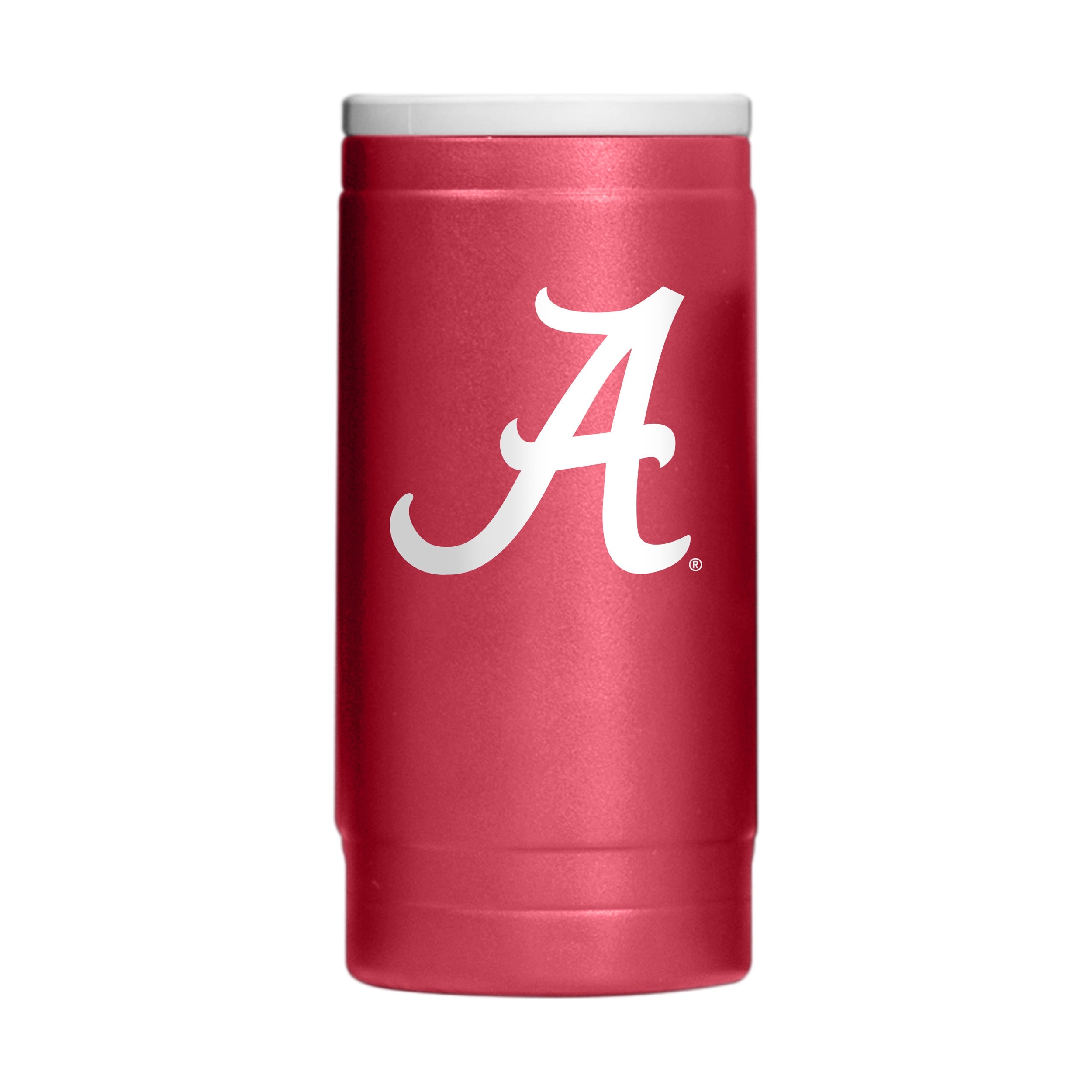 The Alabama Flipside Powder Coat Slim Can Coolie fits 12 oz. slim cans, keeping drinks cold for hours with its double-wall design. It features a removable rim for use as a cocktail tumbler. Hand wash only.