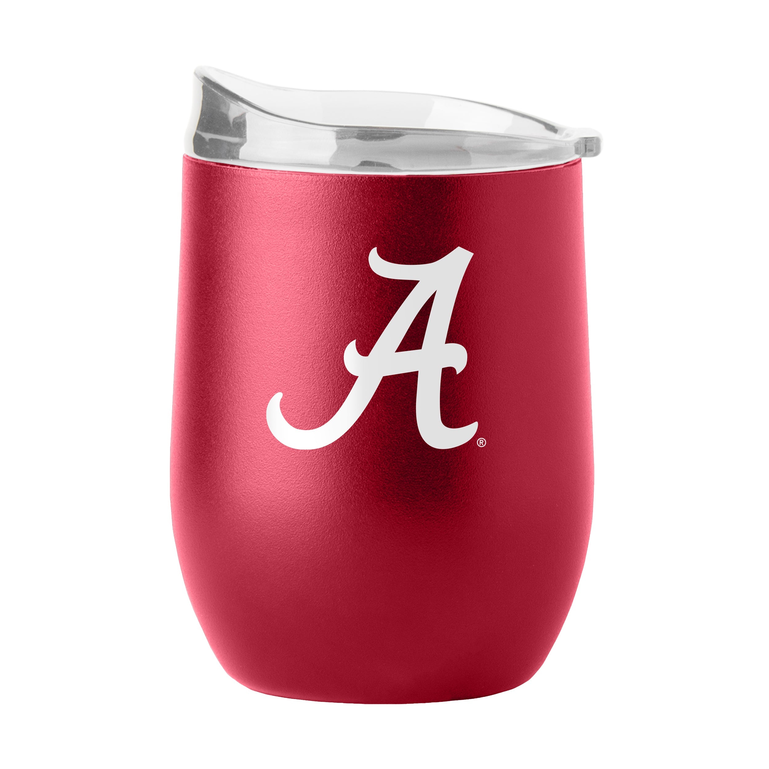 The Alabama 16oz Flipside Curved Beverage Tumbler features a durable powder-coated exterior, high lip slider lid, and non-slip silicone base. It keeps drinks hot or cold for hours and is made of high-quality stainless steel. Hand wash only.