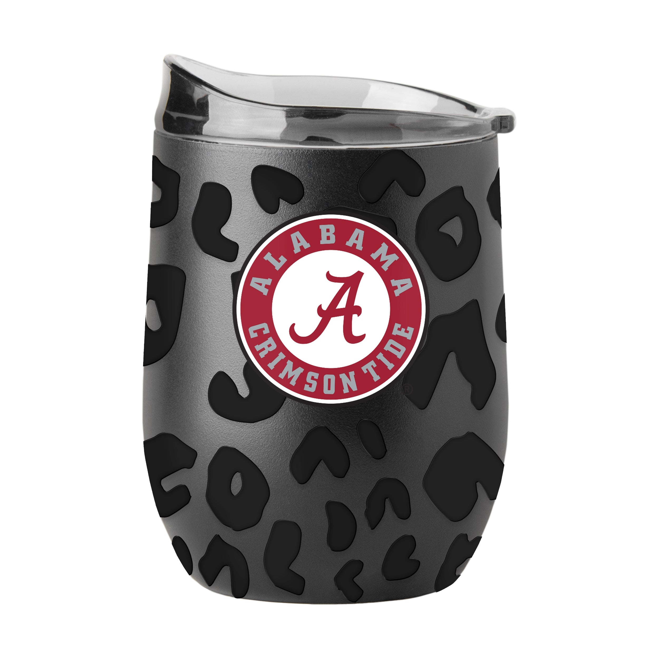 The Alabama Leopard 16oz Curved Beverage Tumbler combines style and functionality. It features a contoured design, slider lid for straws, non-slip silicone base, and keeps drinks hot or cold for hours. Made from high-quality stainless steel.