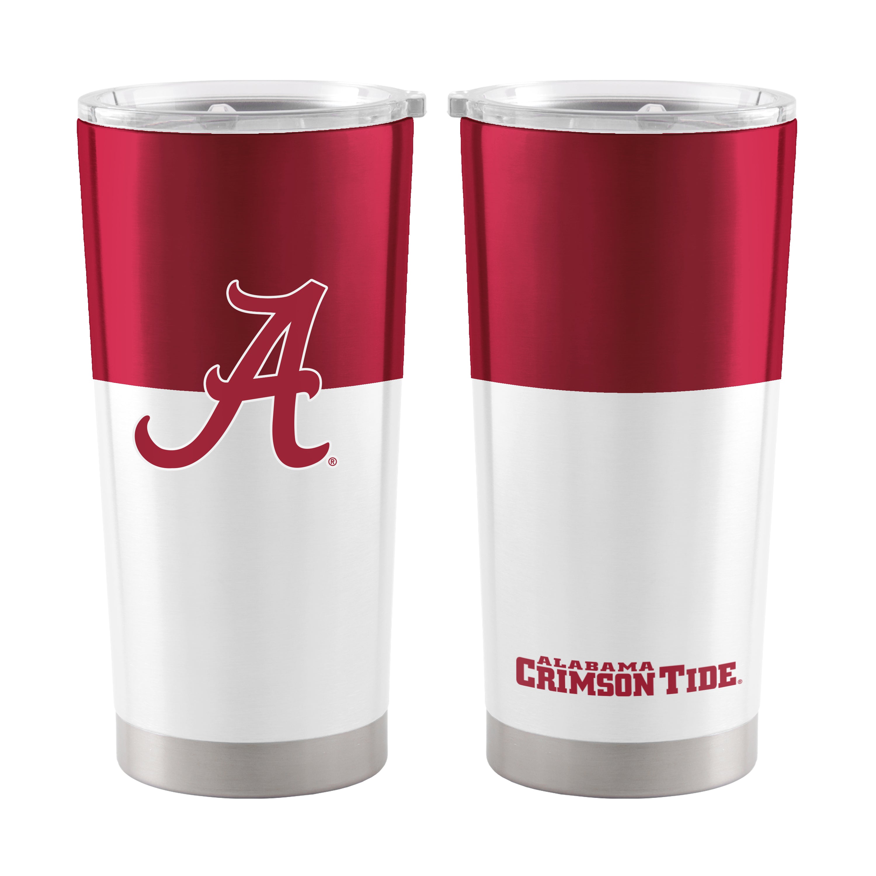 The Alabama 20oz Stainless Steel Tumbler keeps drinks hot or cold for hours with its insulated design. It features a stylish tapered shape, a high lip slider lid with straw space, and a team logo. Fits most cupholders and is hand wash recommended.