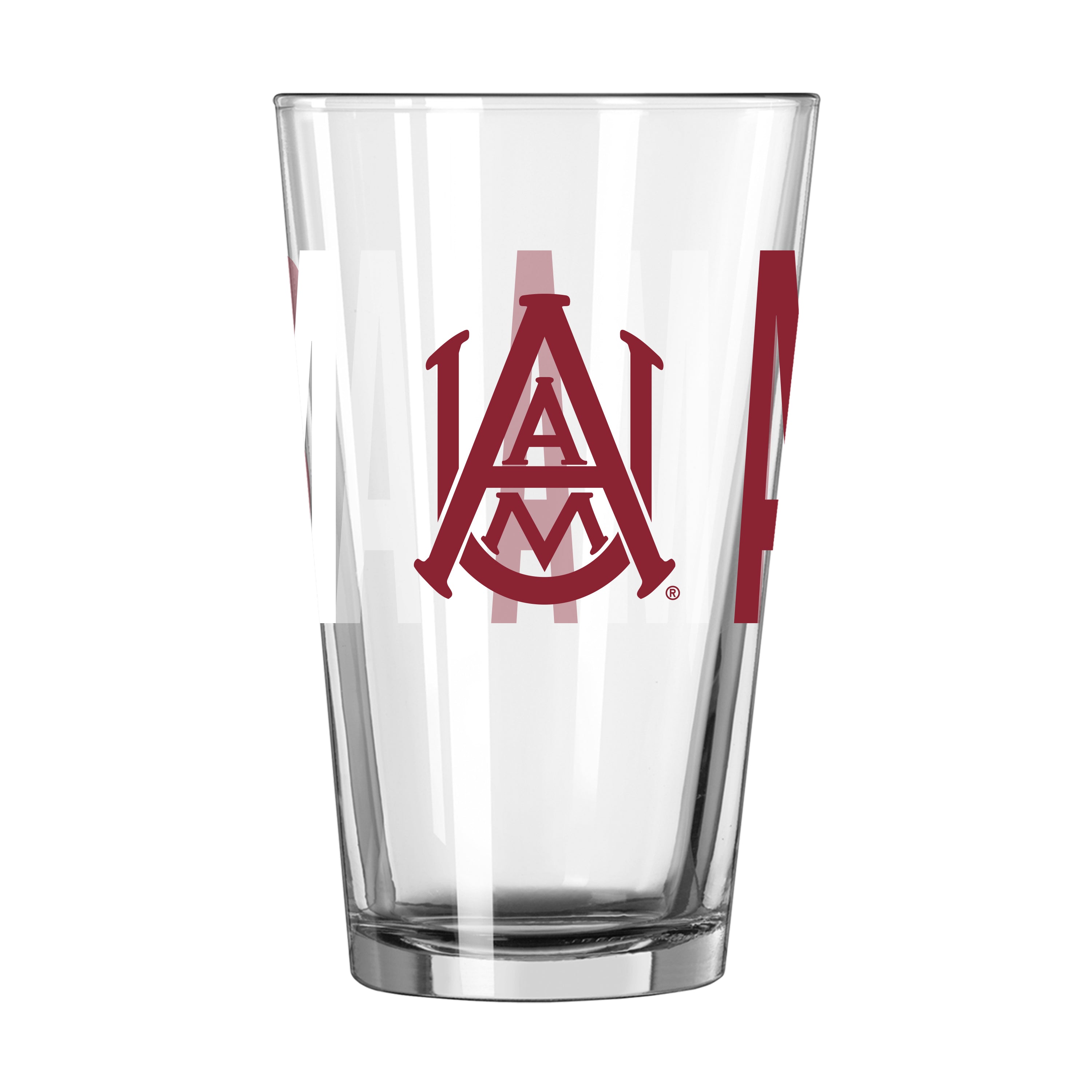 Alabama A&M 16oz Overtime Pint Glass features the team logo and is perfect for serving various beverages. Durable pressed glass with a chip-resistant rim, it’s a stylish addition for any fan's drinkware collection. Hand wash only.
