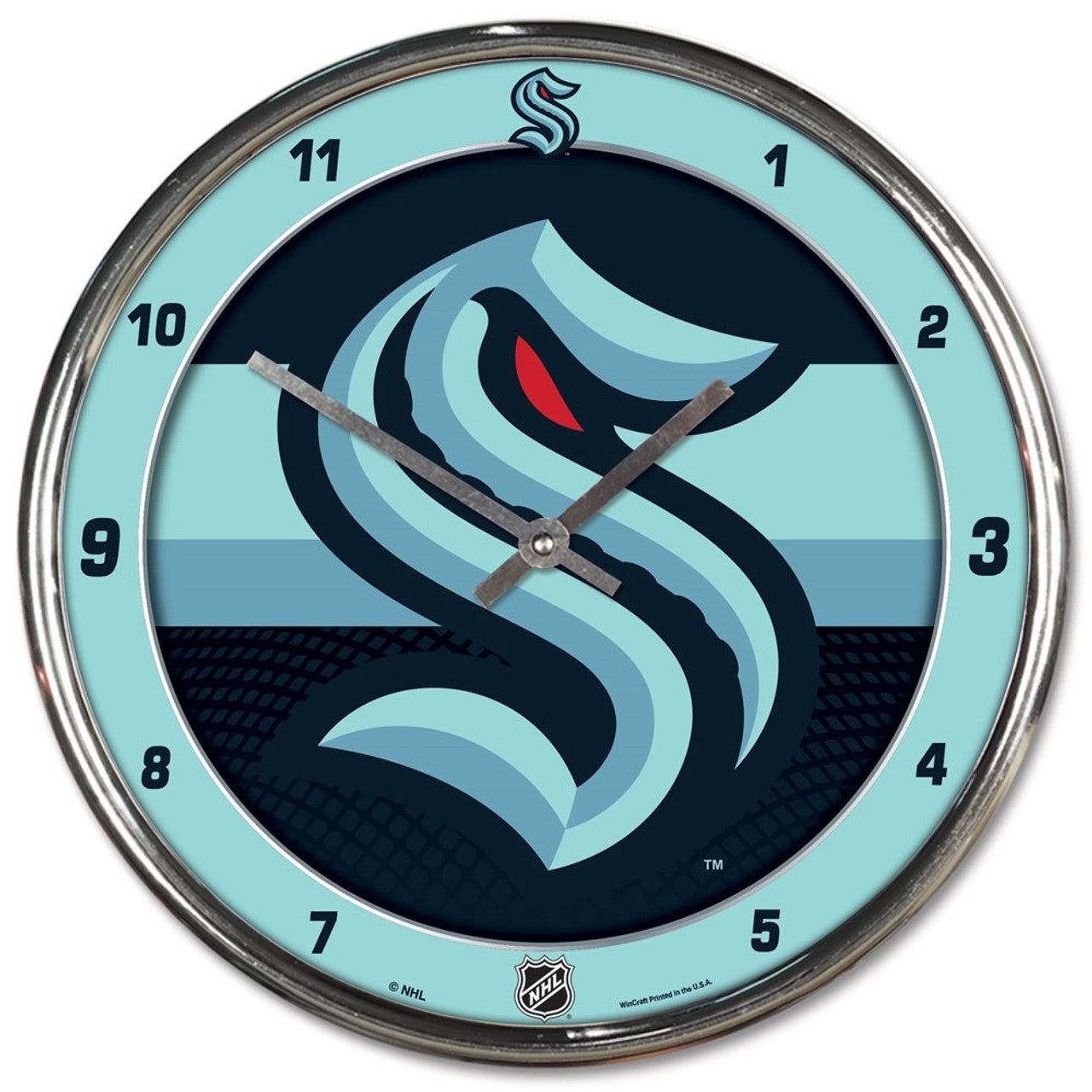 Seattle Kraken Clock Round Wall Style Chrome - Sports Collectibles, Sports Memorabilia, Sports Fan Shop, Sports Gifts
