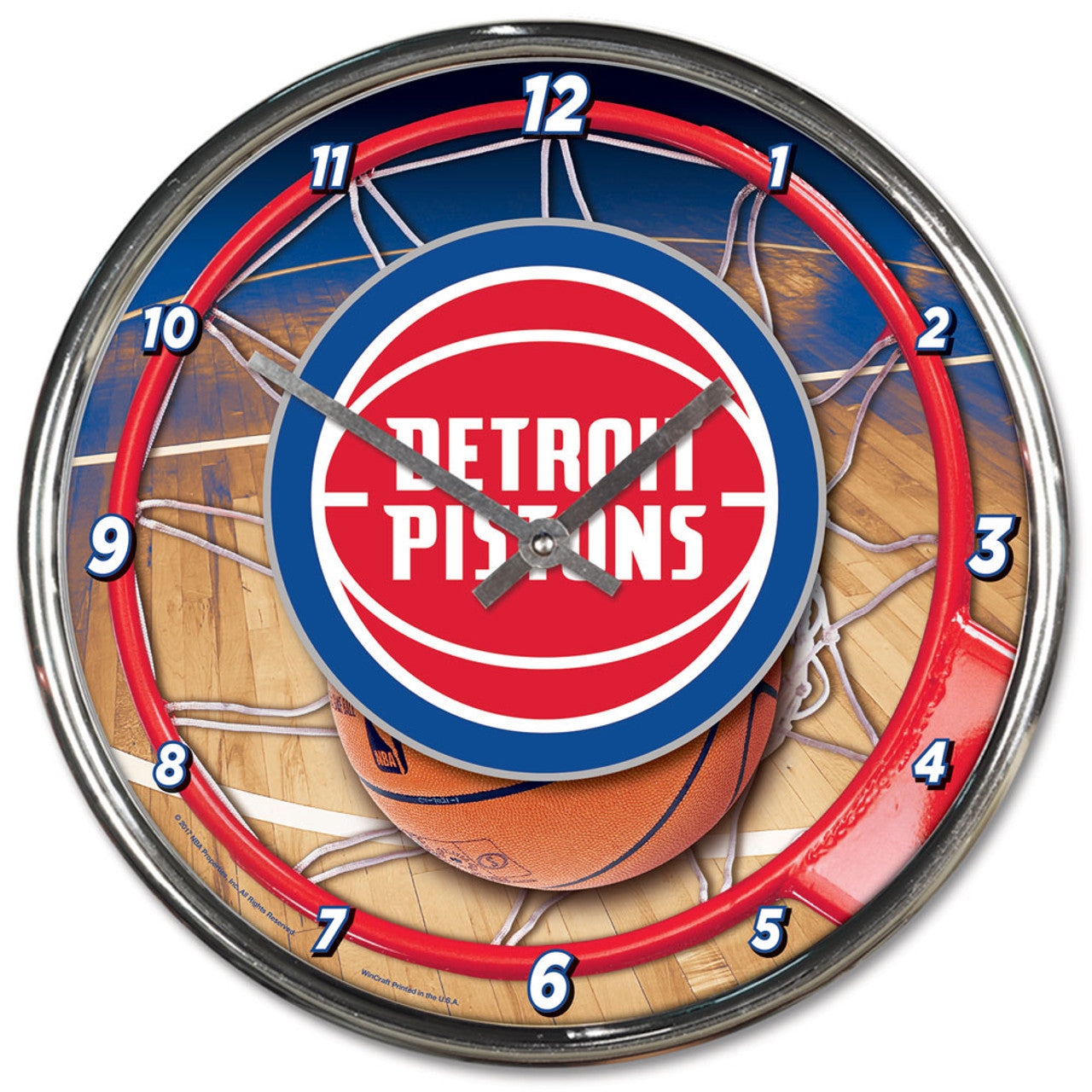 Detroit Pistons Clock Round Wall Style Chrome - Sports Collectibles, Sports Memorabilia, Sports Fan Shop, Sports Gifts