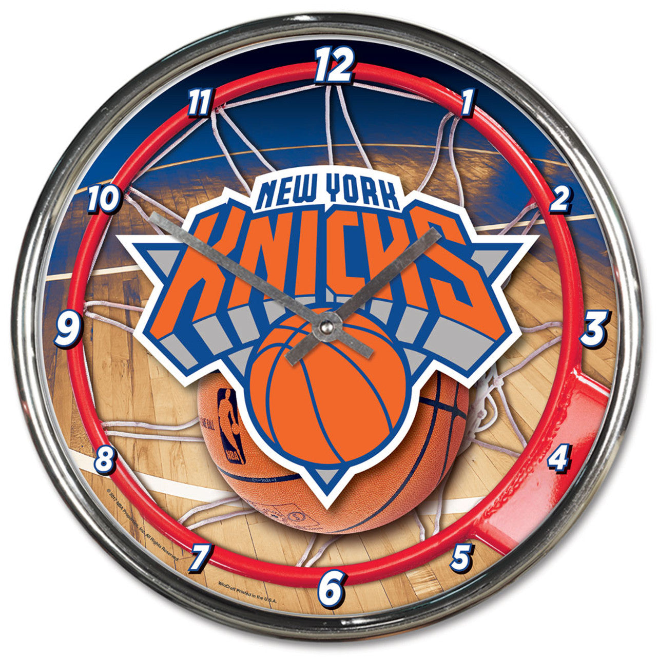 New York Knicks Clock Round Wall Style Chrome - Sports Collectibles, Sports Memorabilia, Sports Fan Shop, Sports Gifts