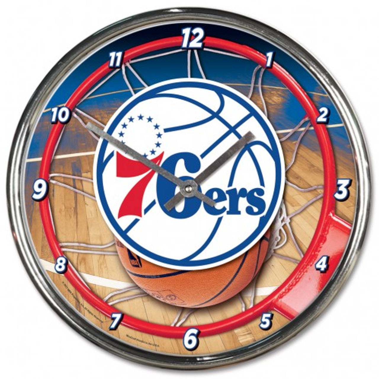 Philadelphia 76ers Clock Round Wall Style Chrome - Sports Collectibles, Sports Memorabilia, Sports Fan Shop, Sports Gifts