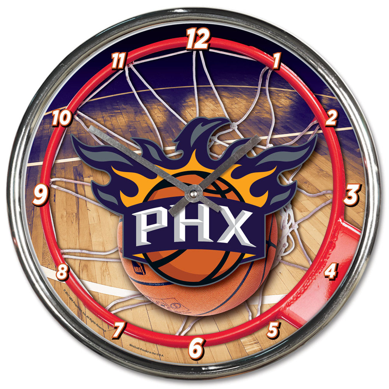 Phoenix Suns Clock Round Wall Style Chrome - Sports Collectibles, Sports Memorabilia, Sports Fan Shop, Sports Gifts