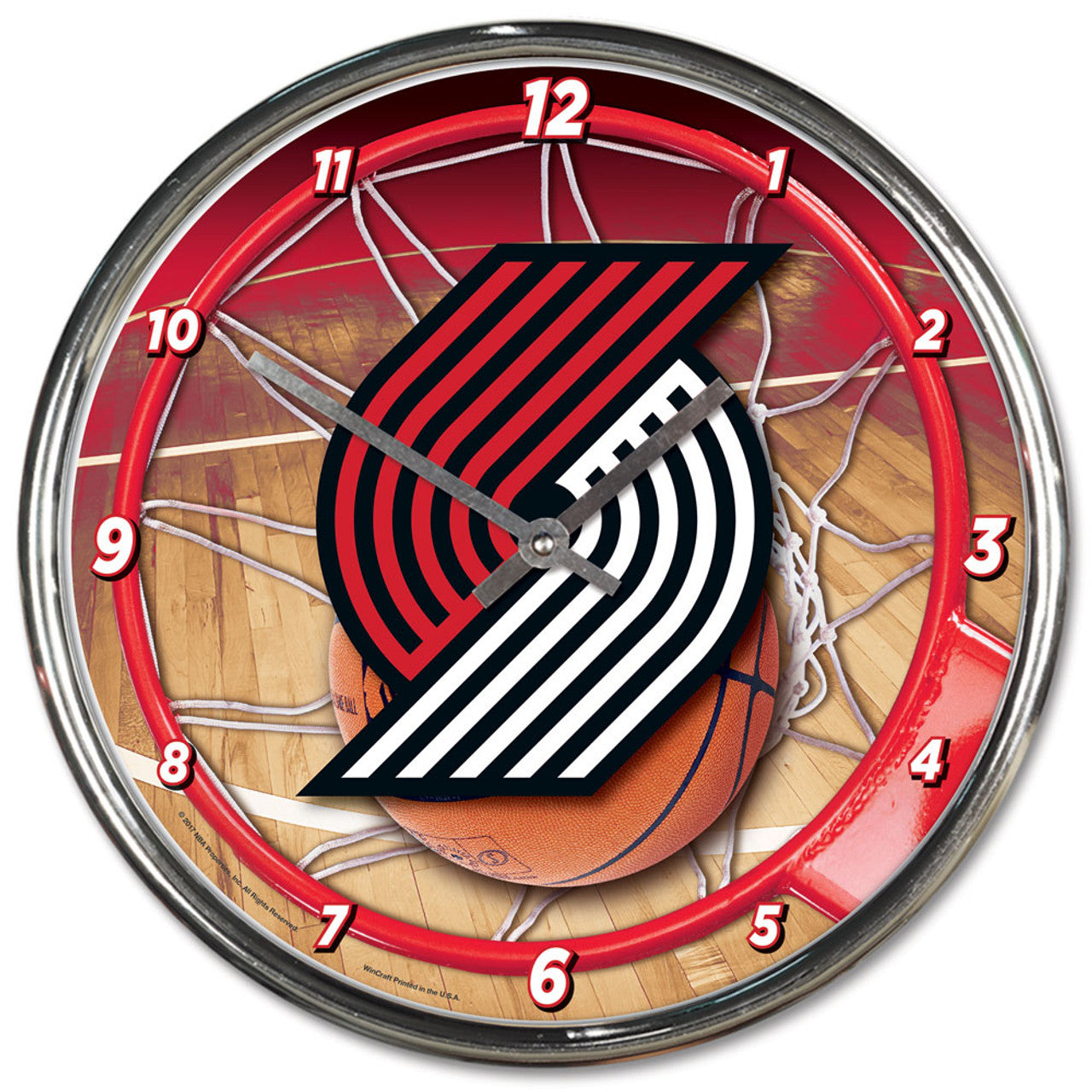 Portland Trailblazers Clock Round Wall Style Chrome - Sports Collectibles, Sports Memorabilia, Sports Fan Shop, Sports Gifts