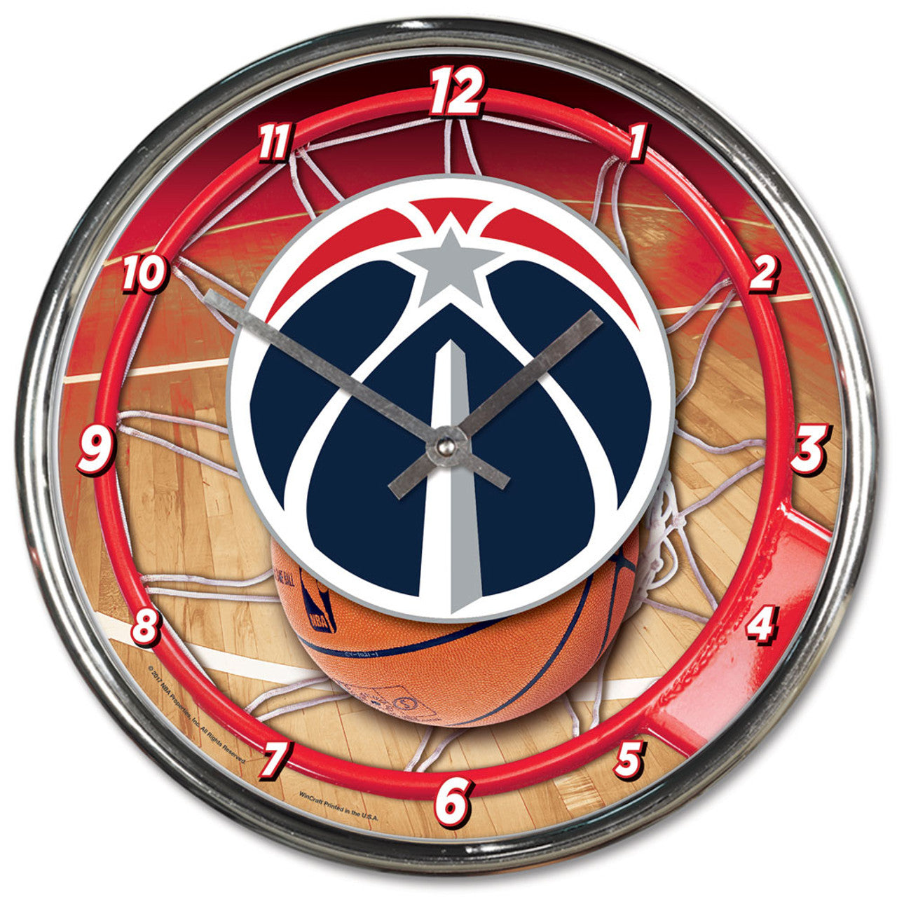 Washington Wizards Clock Round Wall Style Chrome - Sports Collectibles, Sports Memorabilia, Sports Fan Shop, Sports Gifts