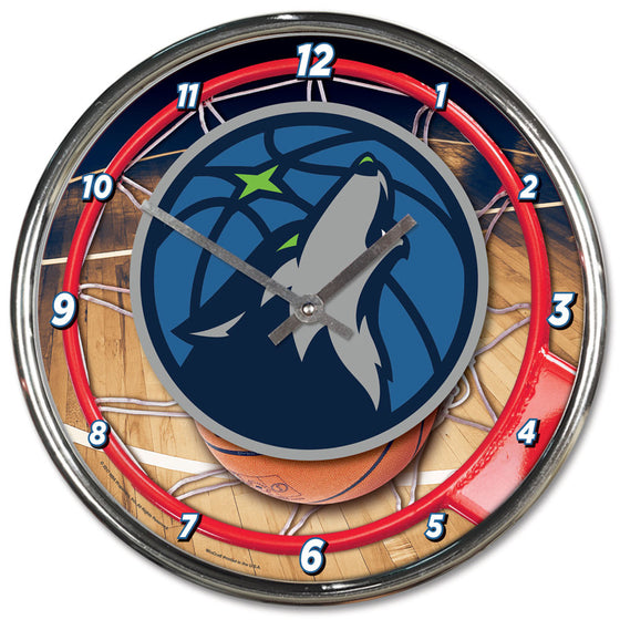 Minnesota Timberwolves Clock Round Wall Style Chrome - Sports Collectibles, Sports Memorabilia, Sports Fan Shop, Sports Gifts
