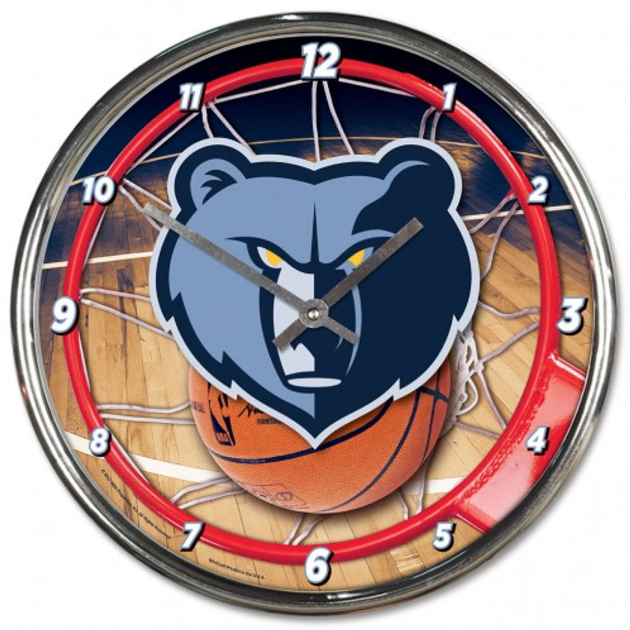 Memphis Grizzlies Clock Round Wall Style Chrome - Sports Collectibles, Sports Memorabilia, Sports Fan Shop, Sports Gifts