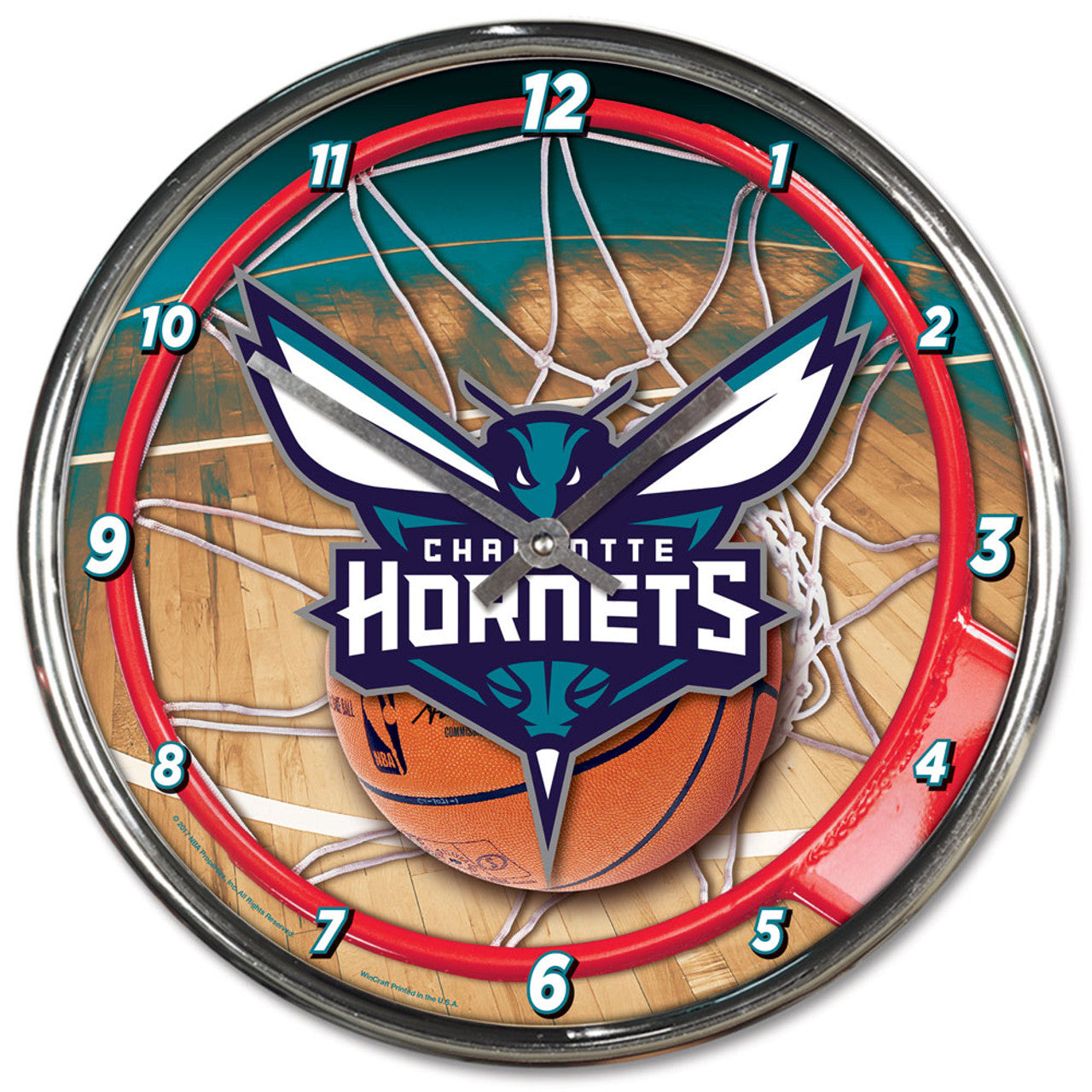 Charlotte Hornets Clock Round Wall Style Chrome - Sports Collectibles, Sports Memorabilia, Sports Fan Shop, Sports Gifts