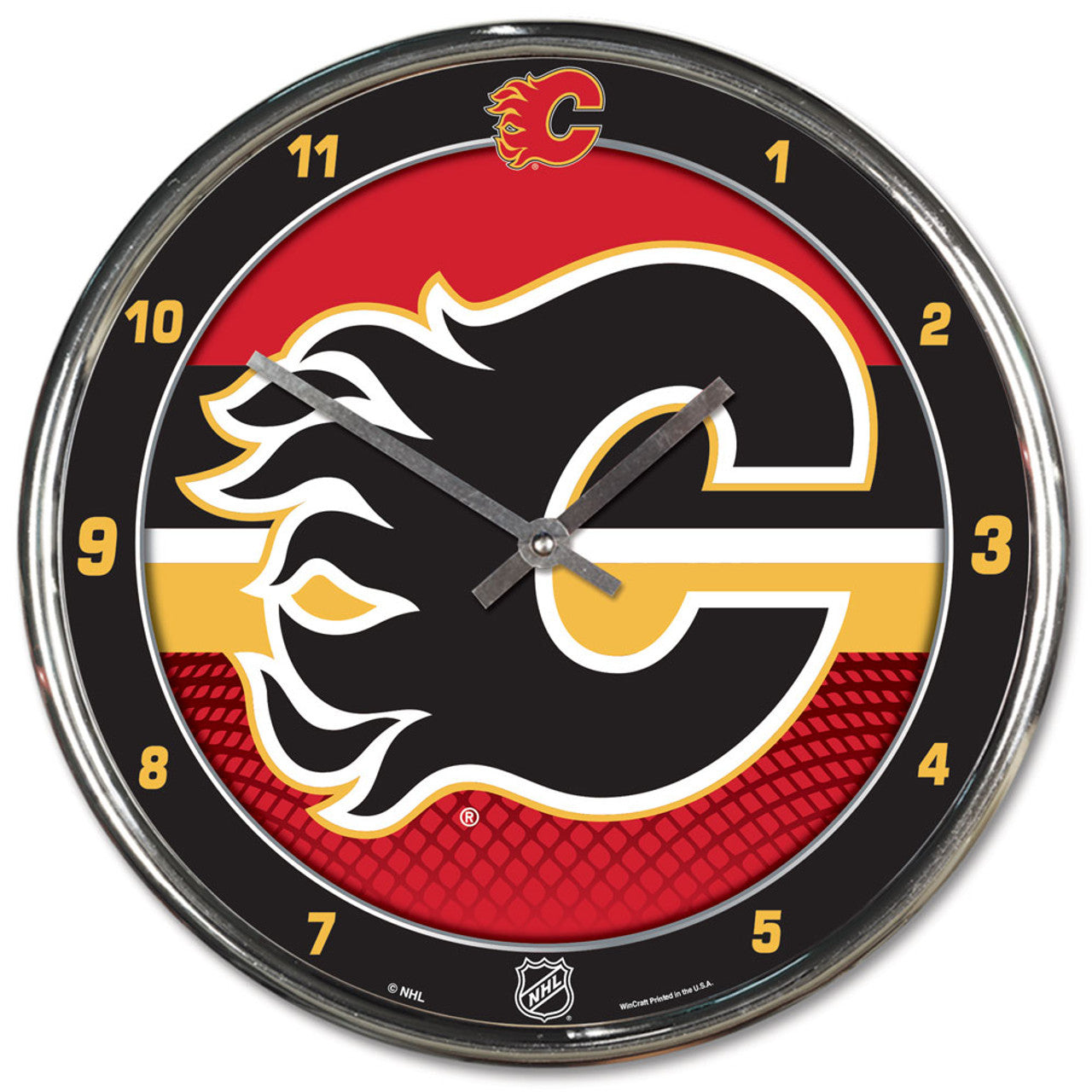 Calgary Flames Clock Round Wall Style Chrome - Sports Collectibles, Sports Memorabilia, Sports Fan Shop, Sports Gifts