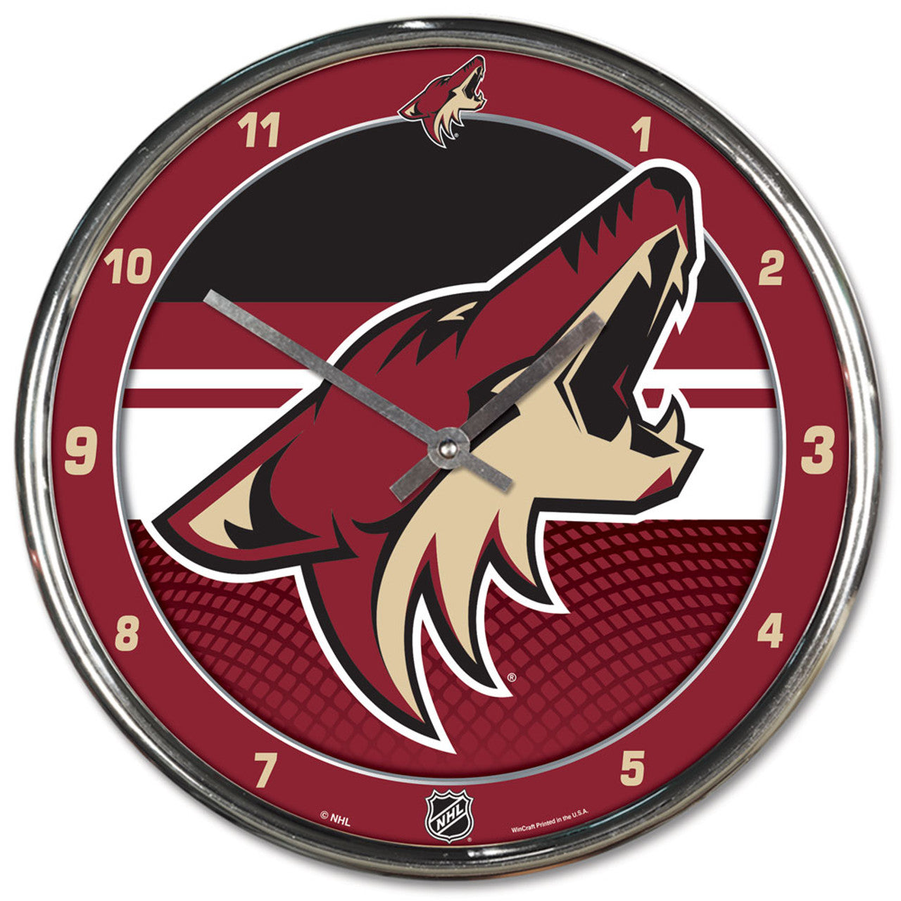 Arizona Coyotes Round Chrome Wall Clock - Sports Collectibles, Sports Memorabilia, Sports Fan Shop, Sports Gifts