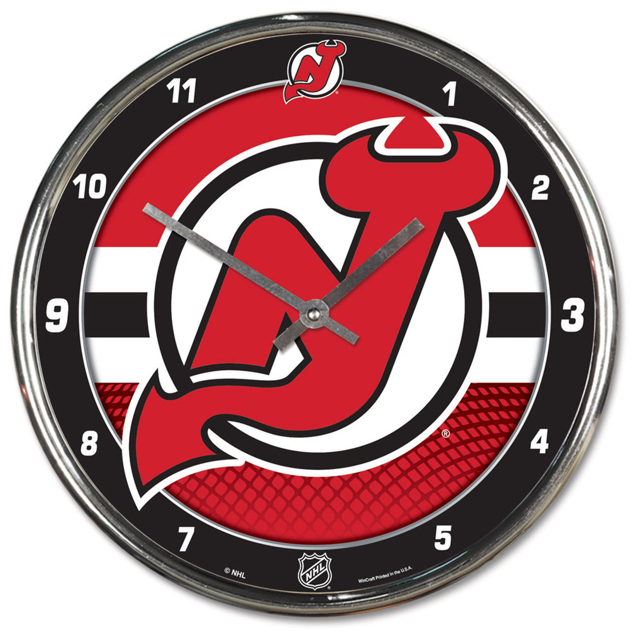 New Jersey Devils Clock Round Wall Style Chrome - Sports Collectibles, Sports Memorabilia, Sports Fan Shop, Sports Gifts