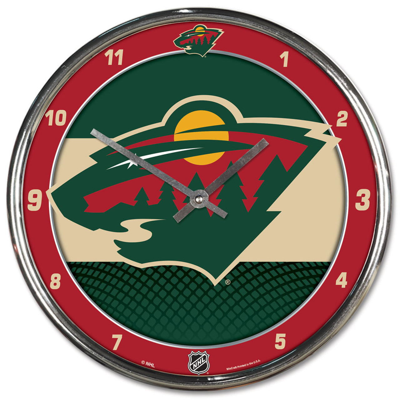 Minnesota Wild Clock Round Wall Style Chrome - Sports Collectibles, Sports Memorabilia, Sports Fan Shop, Sports Gifts