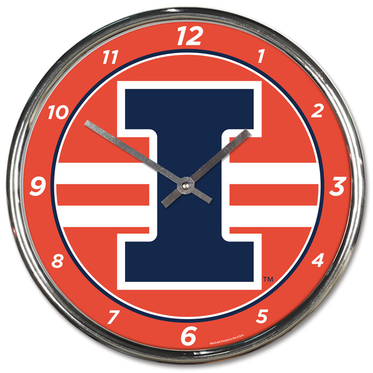 Illinois Fighting Illini Clock Round Wall Style Chrome - Sports Collectibles, Sports Memorabilia, Sports Fan Shop, Sports Gifts