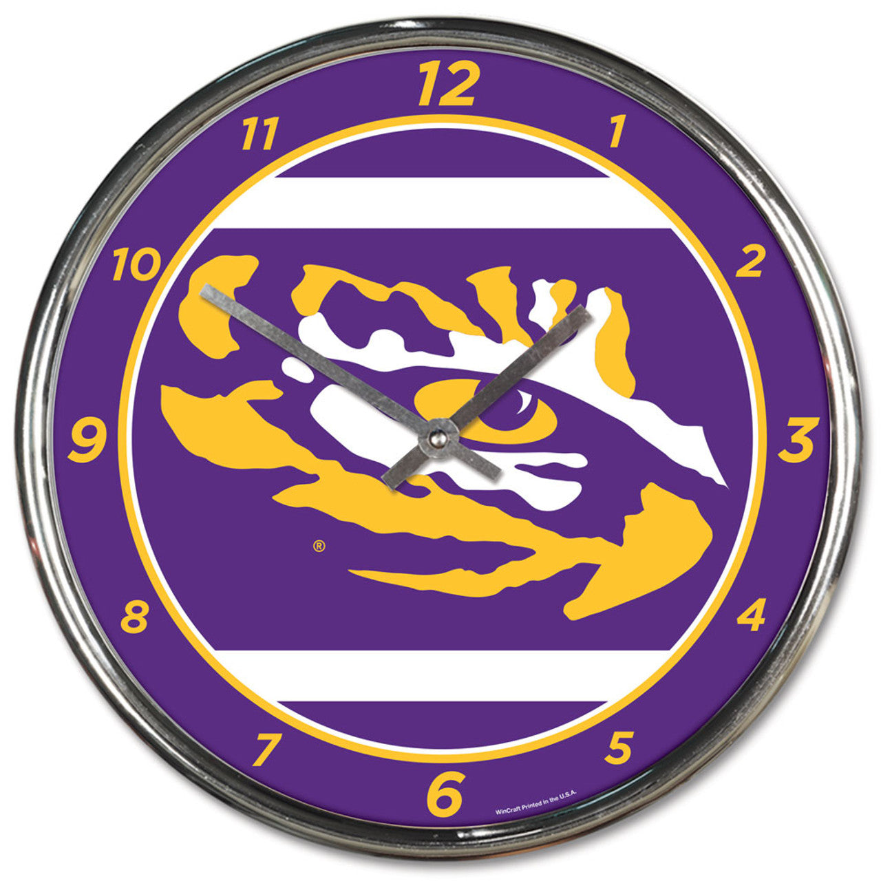 LSU Tigers Clock Round Wall Style Chrome - Sports Collectibles, Sports Memorabilia, Sports Fan Shop, Sports Gifts