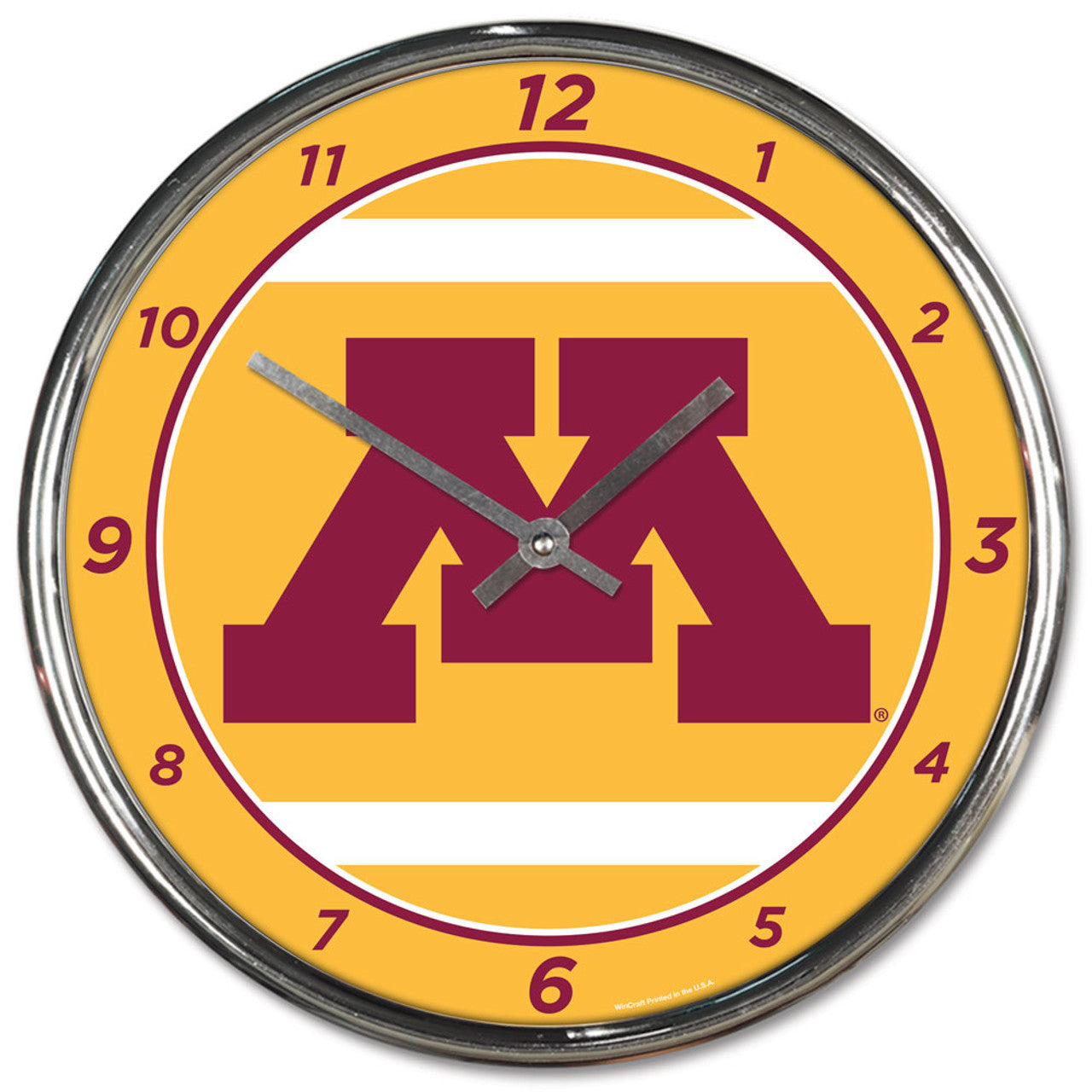 Minnesota Golden Gophers Clock Round Wall Style Chrome - Sports Collectibles, Sports Memorabilia, Sports Fan Shop, Sports Gifts