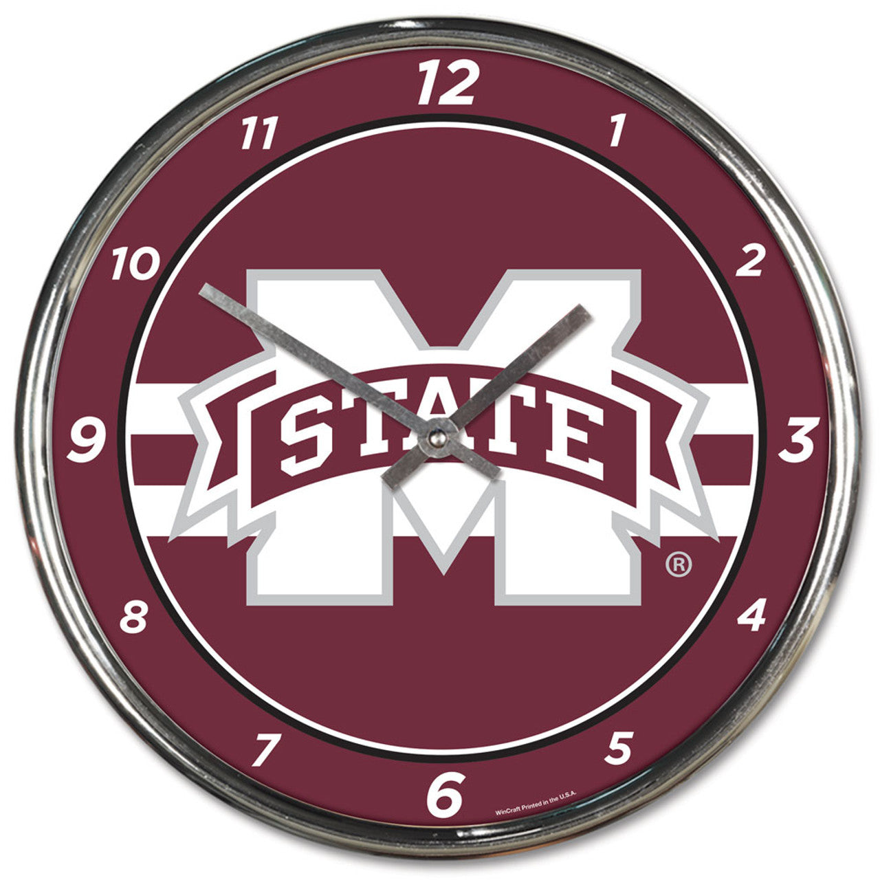 Mississippi State Bulldogs Clock Round Wall Style Chrome - Sports Collectibles, Sports Memorabilia, Sports Fan Shop, Sports Gifts