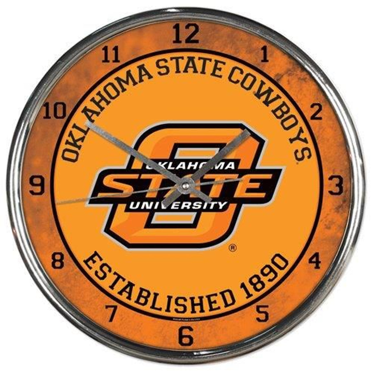 Oklahoma State Cowboys Clock Round Wall Style Chrome - Sports Collectibles, Sports Memorabilia, Sports Fan Shop, Sports Gifts