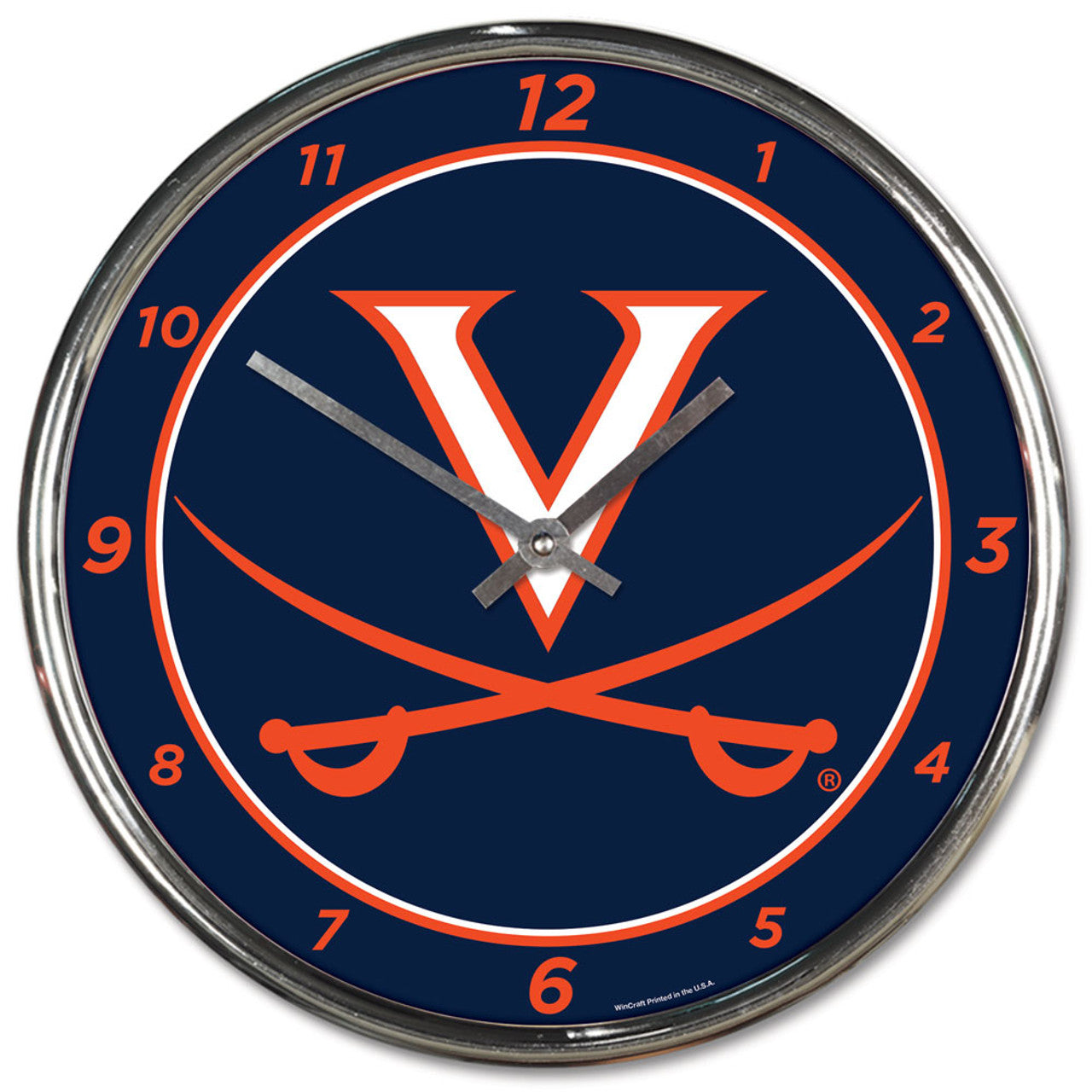 Virginia Cavaliers Clock Round Wall Style Chrome - Sports Collectibles, Sports Memorabilia, Sports Fan Shop, Sports Gifts