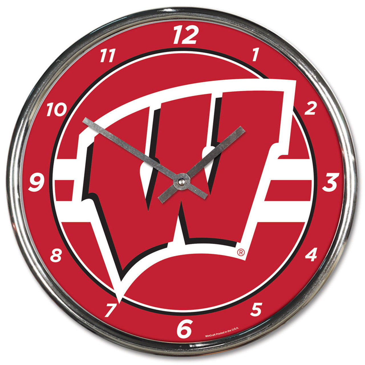 Wisconsin Badgers Clock Round Wall Style Chrome - Sports Collectibles, Sports Memorabilia, Sports Fan Shop, Sports Gifts